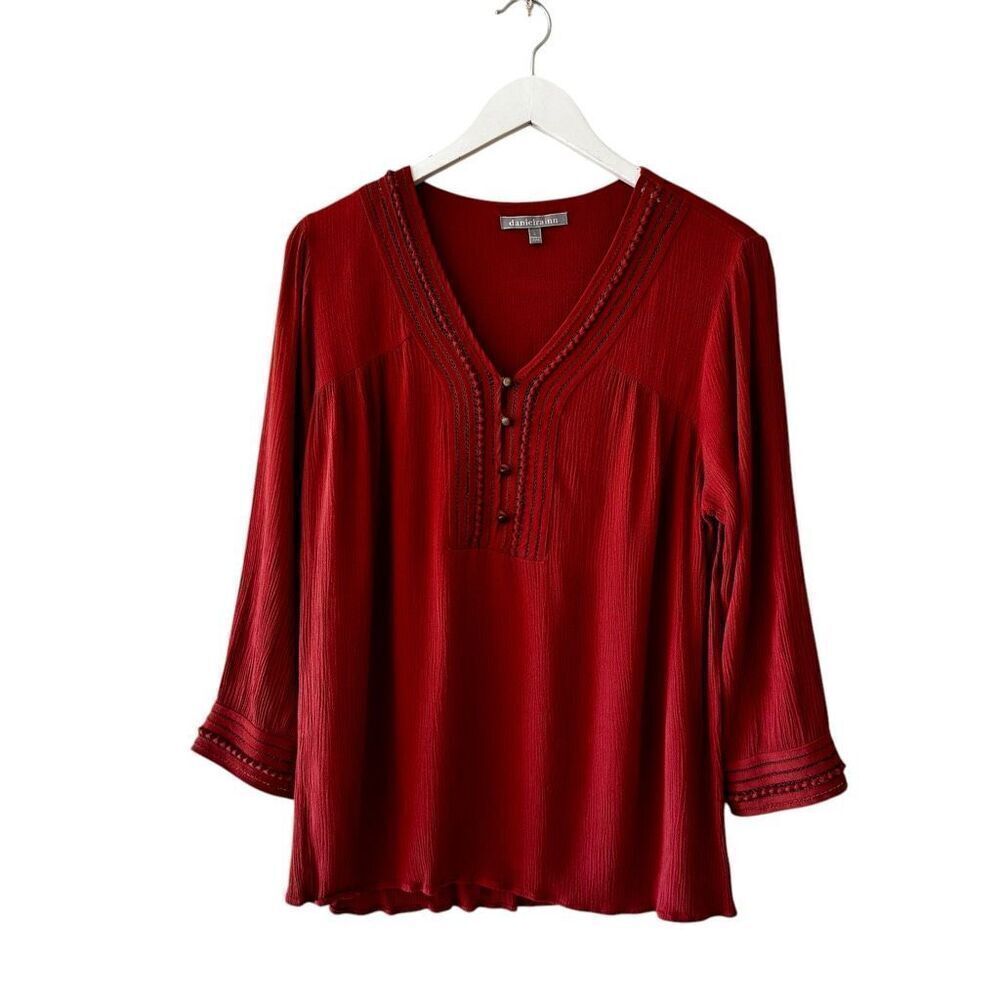 Anthropologie Daniel Rainn Rust Orange Long Sleeves V-Neck  Sz L #2383